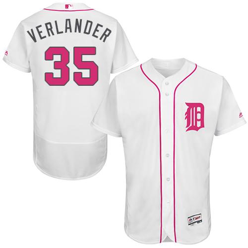 Tigers #35 Justin Verlander White Flexbase Authentic Collection Mother's Day Stitched MLB Jersey
